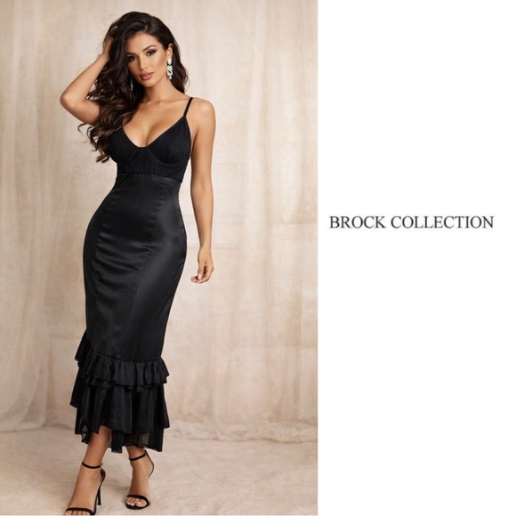 Brock Collection Dresses & Skirts - NEW BROCK Quirinale Woven Dress Black Ruffle Midi Dress